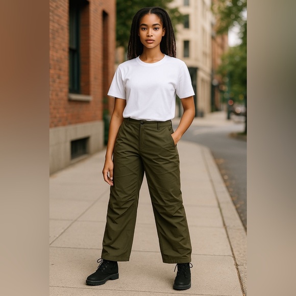 7FAM wide leg parachute pant olive green y2k jogger button down urban dance💃🏼 - Picture 1 of 10